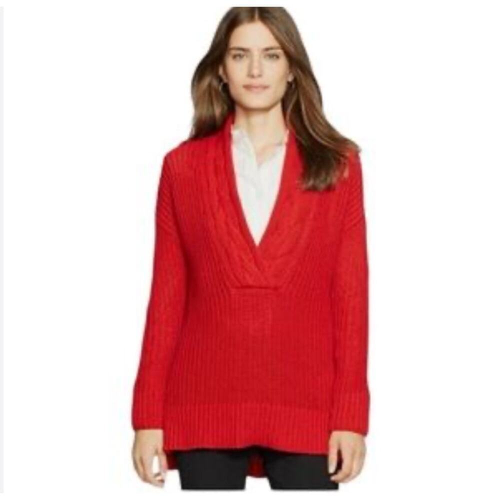 Ralph Lauren Womens Cowl Neck Sweater Size PL Large Red Cotton Classic Preppy